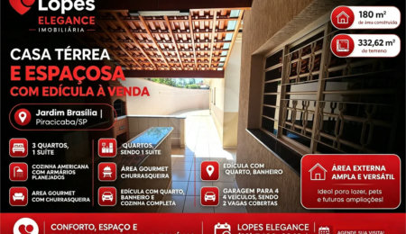 Casa à venda com 4 quartos, sendo 1 suíte,  em Jardim Brasília, Piracicaba, SP