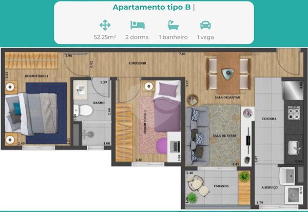 Planta Apartamento 52m²
