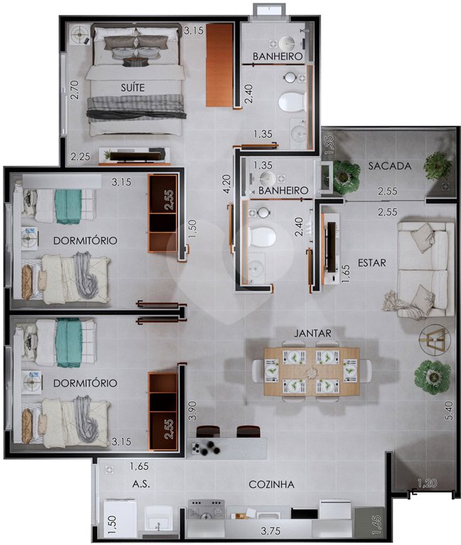 Apartamento à venda com 2 quartos, sendo 1 suíte, no Centro, Porto Feliz, SP