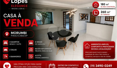 Casa à venda com 3 quartos, sendo 1 suíte,  em Morumbi, Piracicaba, SP