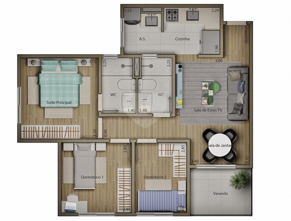 Apartamento 58m² 1