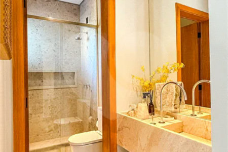 Indaiatuba - HOME DESIGN - Casa Térrea - Condomínio Paradiso - 420 m² de terreno - 307,19 m² de área construída - 3 suítes completas, sendo 1 master com closet planejado e banheira de imersão - Sala de TV reversível para 4ª suíte - Sala de estar ampla e varanda gourmet integrada - Cozinha com móve
