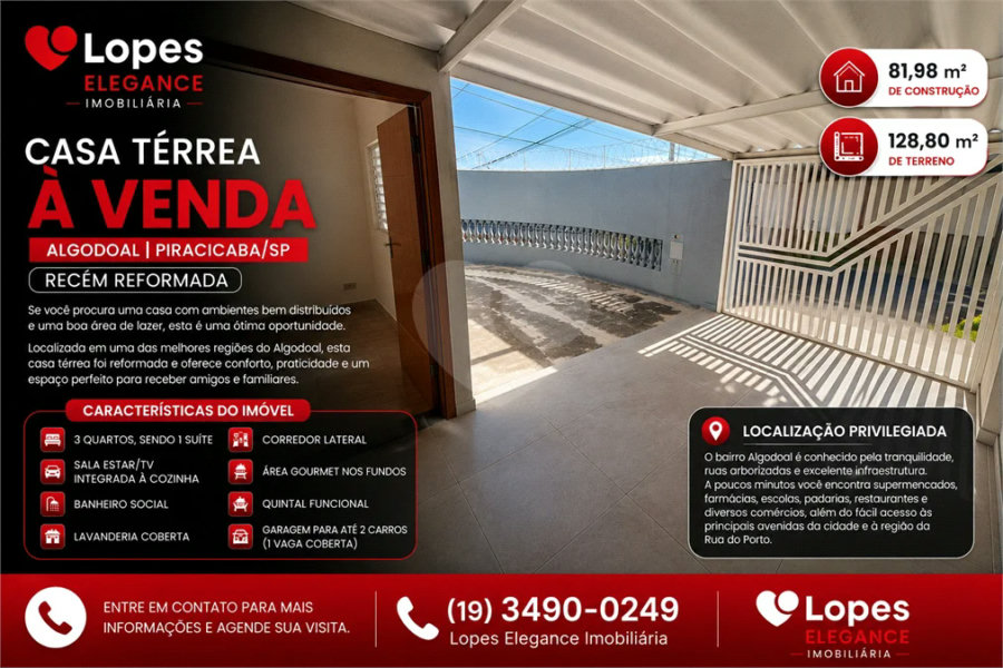 CASA TÉRREA À VENDA | ALGODOAL | PIRACICABA/SP | RECÉM REFORMADA