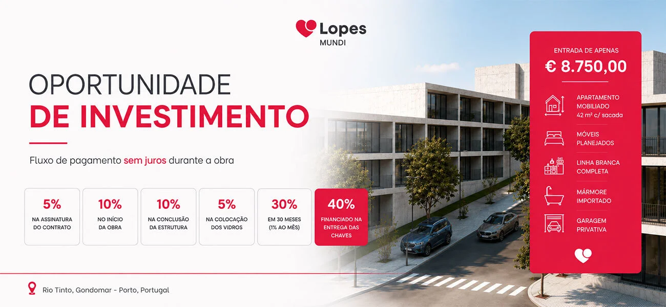 Oportunidade de investimento: entrada de € 8.750 e fluxo de pagamento sem juros durante a obra