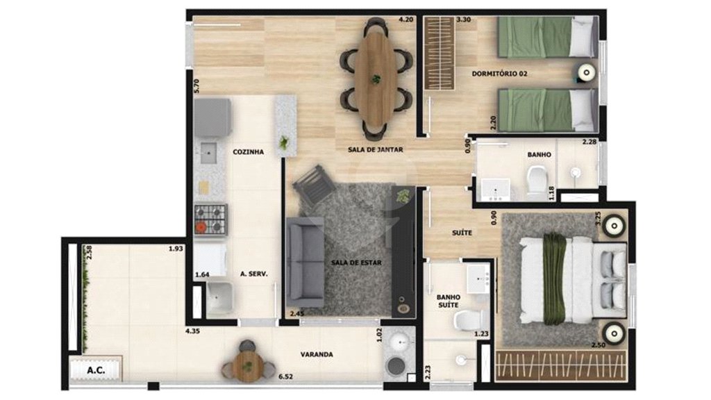Apartamento à venda com 2 quartos, sendo 1 suíte,  em Jardim São Carlos, Sorocaba, SP