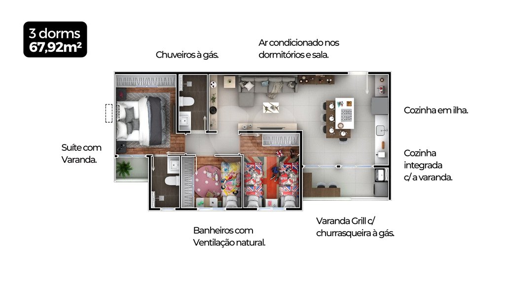 Apartamento à venda com 3 quartos, sendo 1 suíte, em Jardim São Carlos, Sorocaba, SP