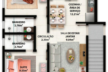 Apartamento à venda com 2 quartos, sendo 1 suíte, em Taperapuan, Porto Seguro, BA