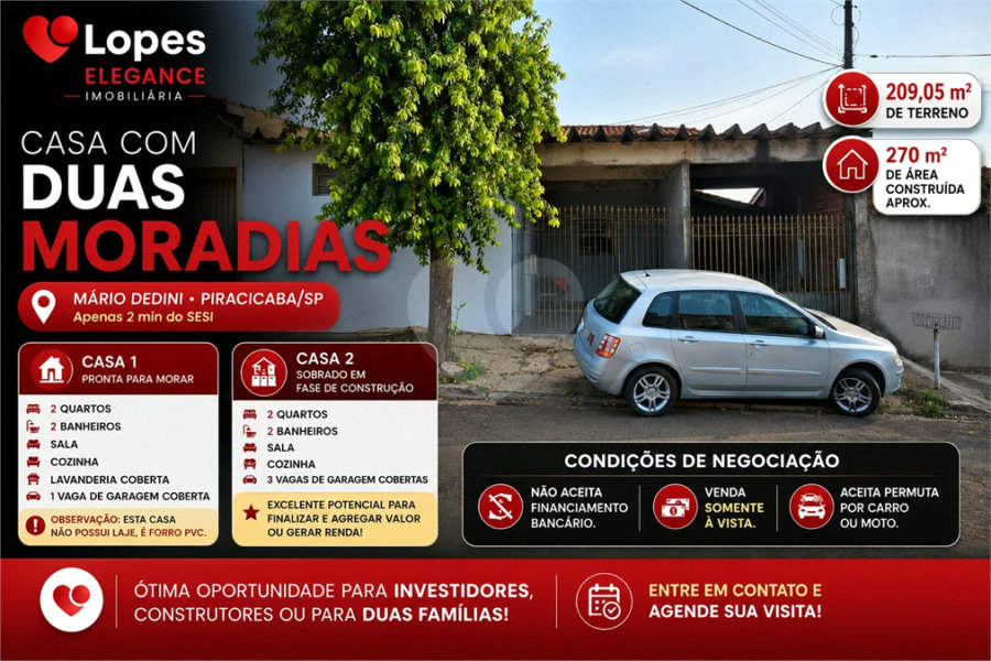 CASA COM DUAS MORADIAS À VENDA | MÁRIO DEDINI | PIRACICABA/SP