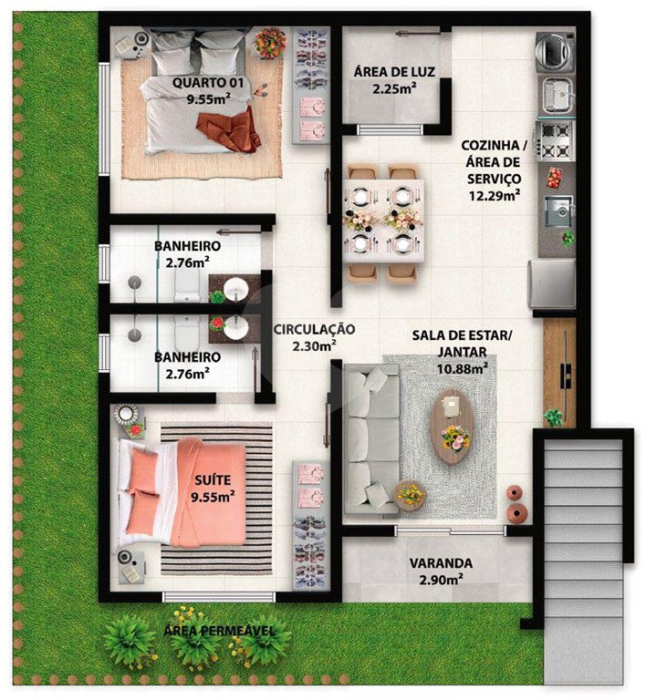 Apartamento à venda com 2 quartos, sendo 1 suíte, em Taperapuan, Porto Seguro, BA