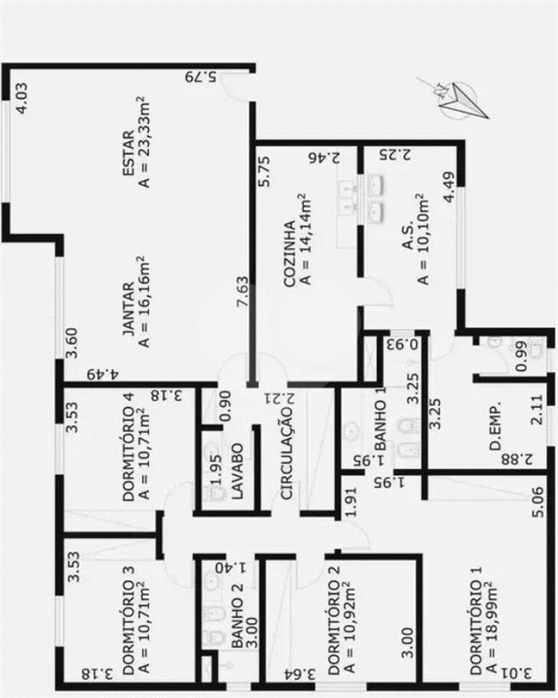 Apartamento à venda com 4 quartos, sendo 1 suíte, em Brooklin Paulista, São Paulo, SP