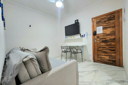 Apartamento mobiliado próximo da praia com 1 dormitório à venda, 32 m² por R$ 390.000 - Embaré - Santos/SP