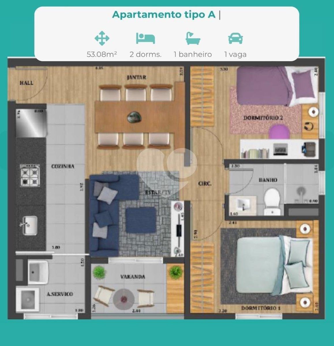 Apartamento 53m²
