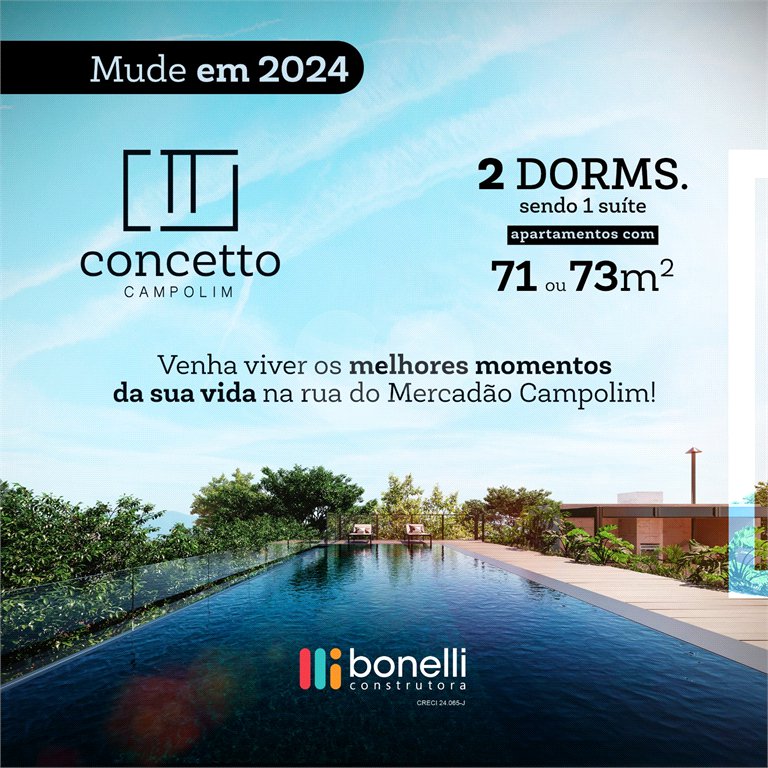 Apartamento à venda com 2 quartos, sendo 1 suíte, em Parque Campolim, Sorocaba, SP