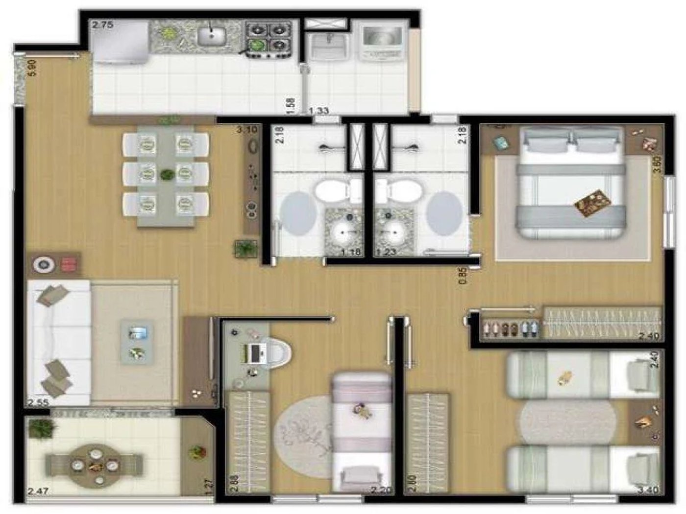 Apartamento à venda com 3 quartos, sendo 1 suíte, em Jardim Caboré, São Paulo, SP