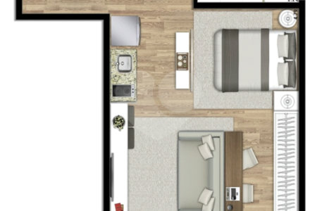 Studio no bairro da Liberdade. 26 metros quadrados. Moderno. Com 1 suíte, Sala com sacada
