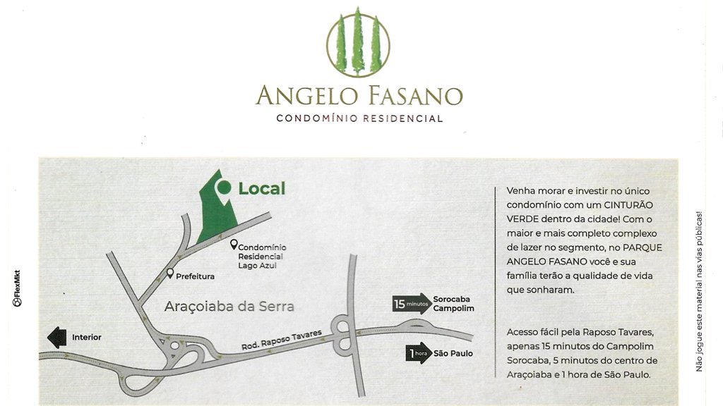 Terreno à venda no condomínio Angelo Fasano, Araçoiaba da Serra - SP
