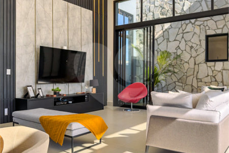 Indaiatuba - Quintas da Terracota - 1252 m² de terreno - casa térrea com 514 m² de área construída -3 vagas de garagem cobertas e 3 descobertas Lavabo - Sala de estar e jantar amplas e integradas - Escritório privativo - Cozinha toda equipada com geladeira, forno, micro-ondas, lava-louças,
