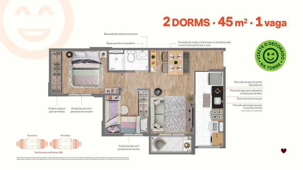 45m² - 2 dorm / 1 vaga