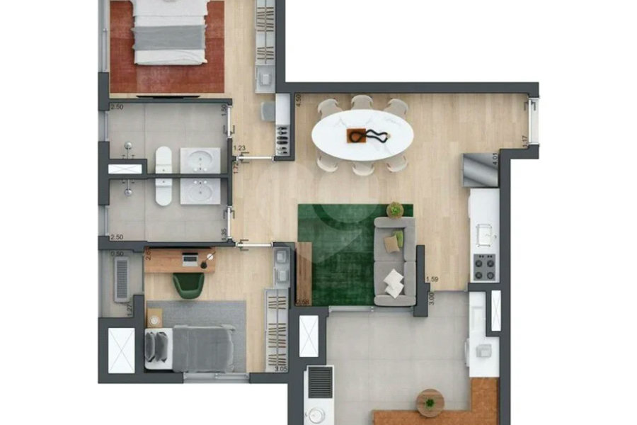 Lindo apartamento, novíssimo, excelente espaço interno, possuindo 03 dormitórios (01 suíte), sala para 02 ambientes.