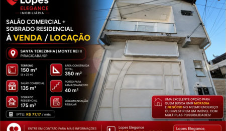 Sobrado à venda ou para alugar com 3 quartos, sendo 1 suíte,  em Parque Residencial Monte Rey II, Piracicaba, SP