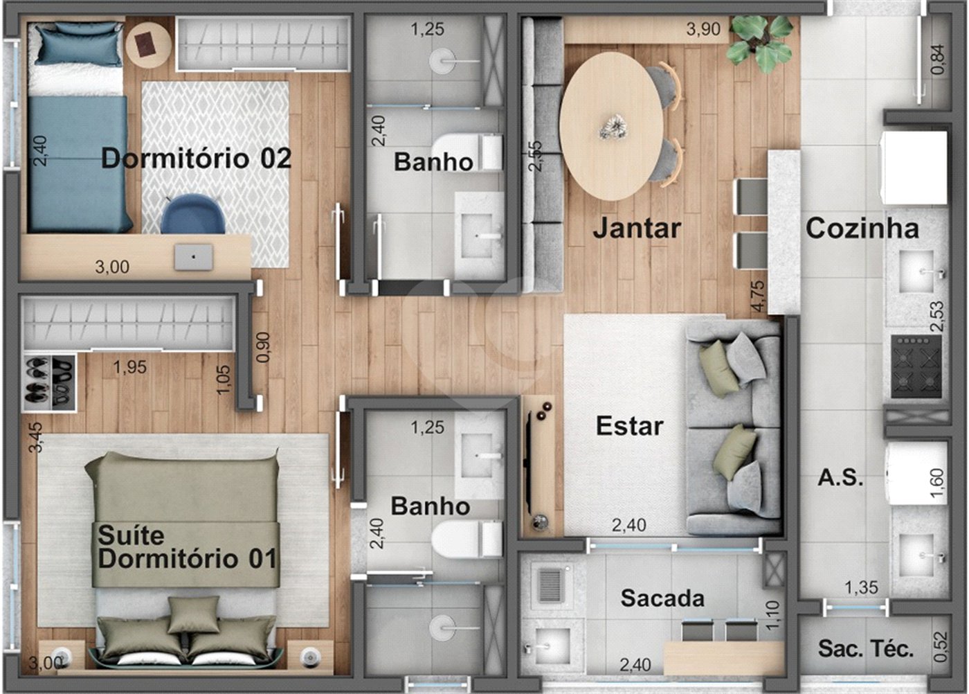Apartamento à venda com 2 quartos, sendo 1 suíte,  em Jardim Santa Rosália, Sorocaba, SP