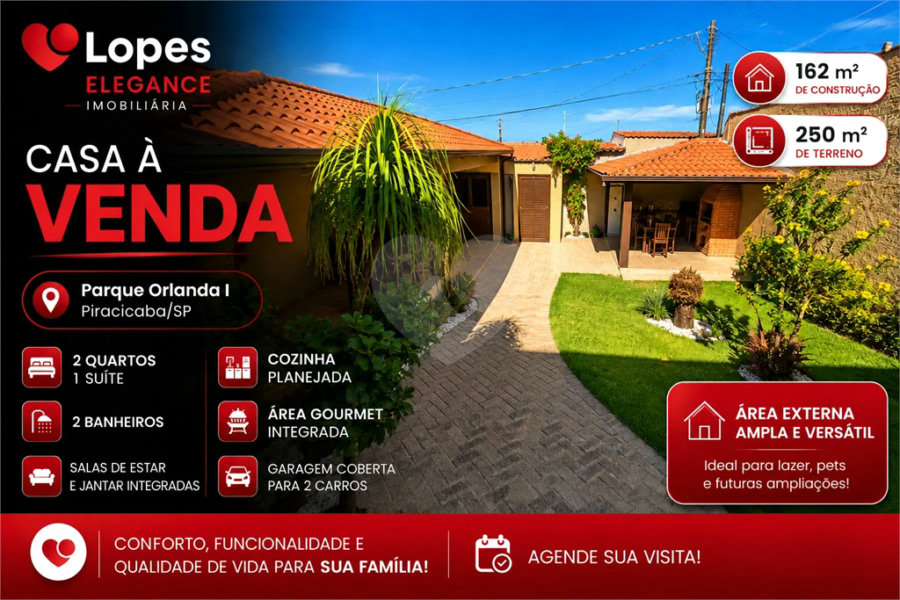 Casa com 2 Quartos à Venda – Parque Orlanda I | Piracicaba/SP - 162 m² de construção | Terreno 250 m²