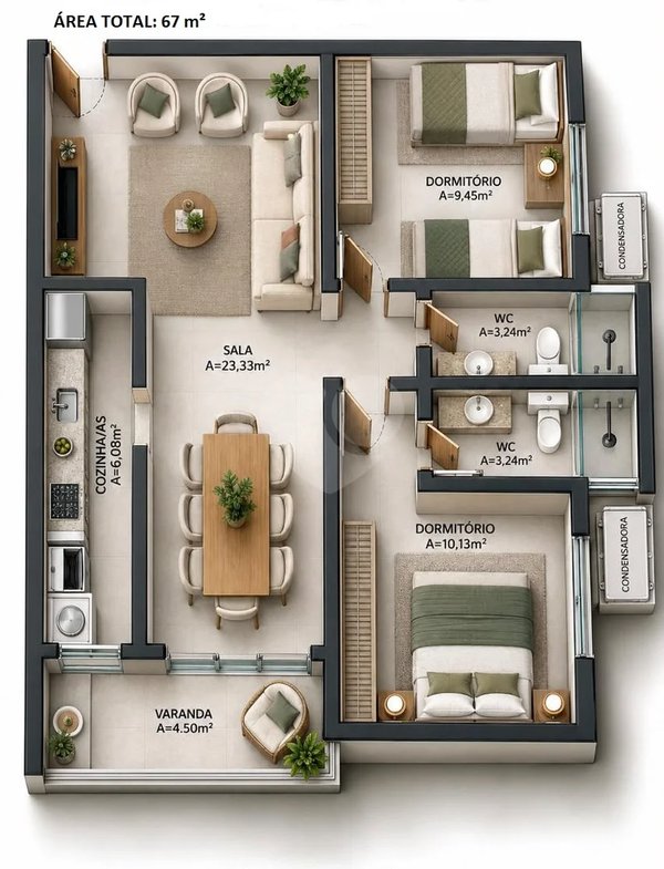 Planta Apartamento 67m²