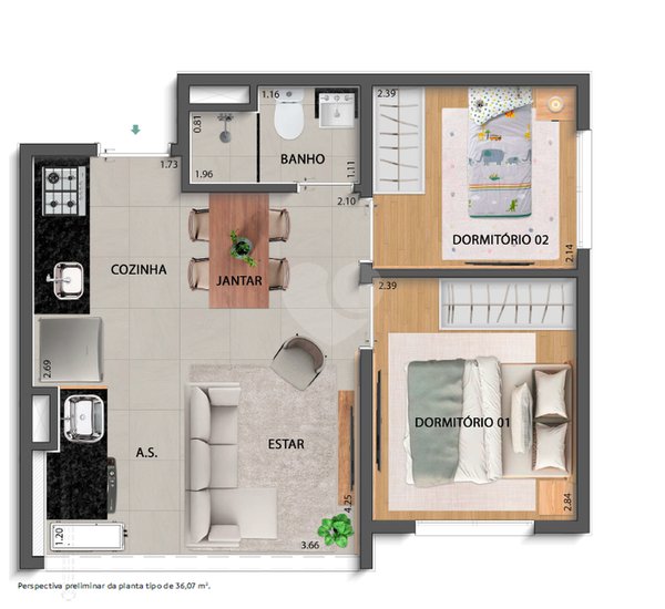 Apartamento 36m² 3