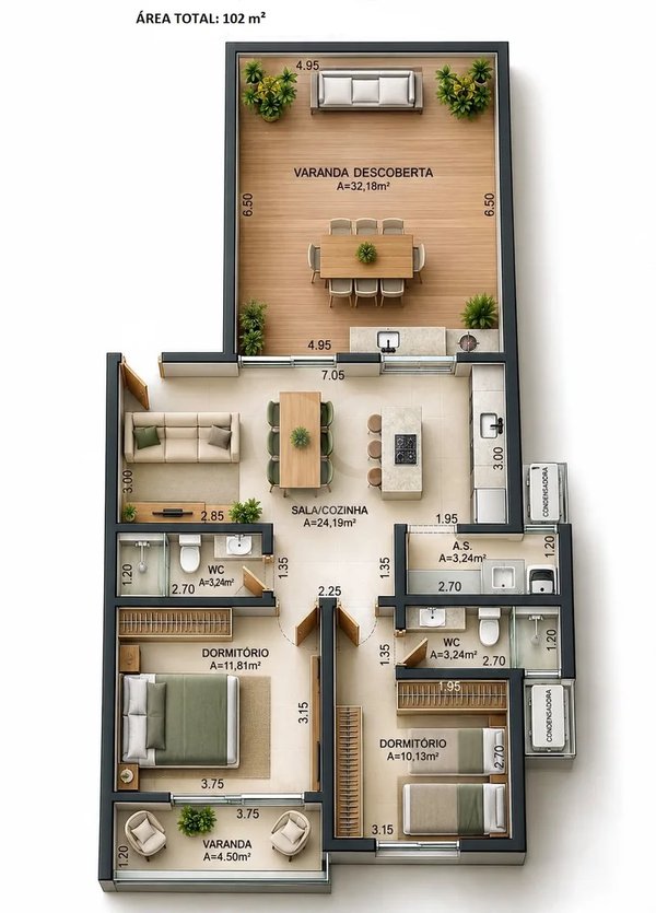 Planta Apartamento 102m²