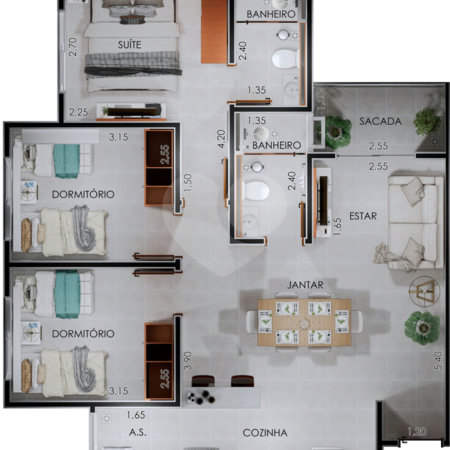Apartamento à venda com 2 quartos, sendo 1 suíte, no Centro, Porto Feliz, SP