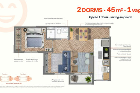 45m² - 2 dorm / 1 vaga