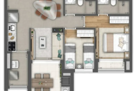 Apartamento à venda com 2 quartos, sendo 1 suíte, em Brooklin Novo, São Paulo, SP