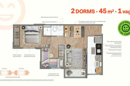 45m² - 2 dorm / 1 vaga