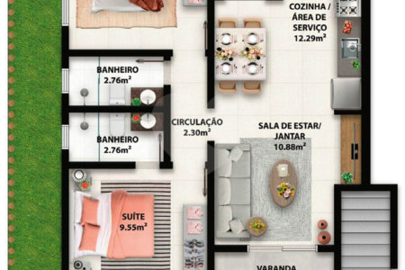 Apartamento à venda com 2 quartos, sendo 1 suíte, em Taperapuan, Porto Seguro, BA