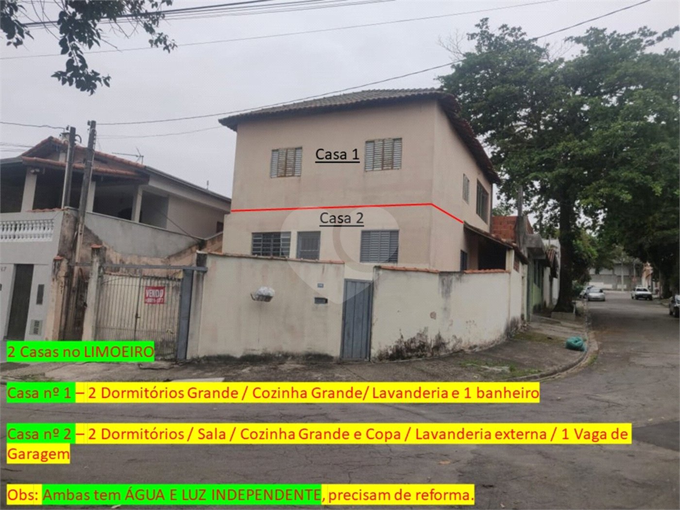 CASA COM DOIS ANDARES SEPARADOS A VENDA NO JARDIM LIMOEIRO, COM 139M²