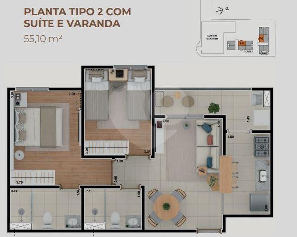 Apartamento 55m² 2
