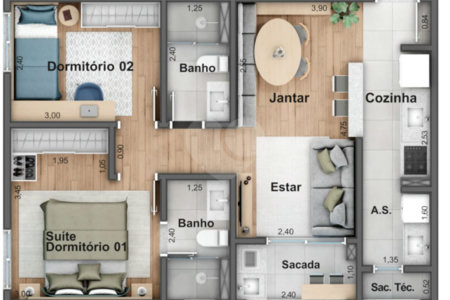 Apartamento à venda com 2 quartos, sendo 1 suíte,  em Jardim Santa Rosália, Sorocaba, SP