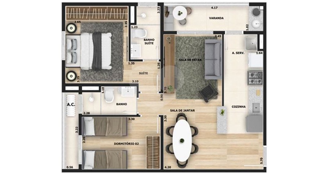Apartamento à venda com 2 quartos, sendo 1 suíte,  em Jardim São Carlos, Sorocaba, SP