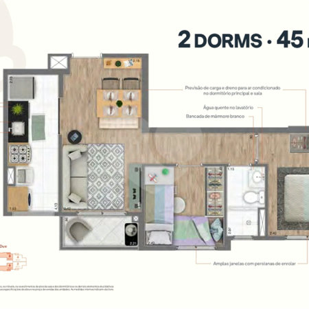 45m² - 2 dorm / 1 vaga