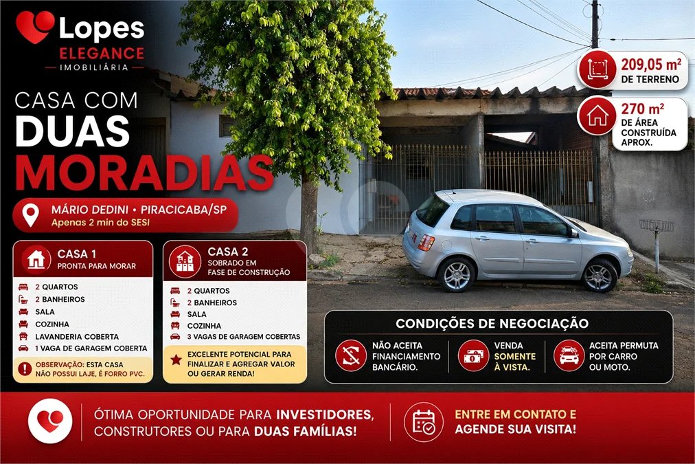 CASA COM DUAS MORADIAS À VENDA | MÁRIO DEDINI | PIRACICABA/SP