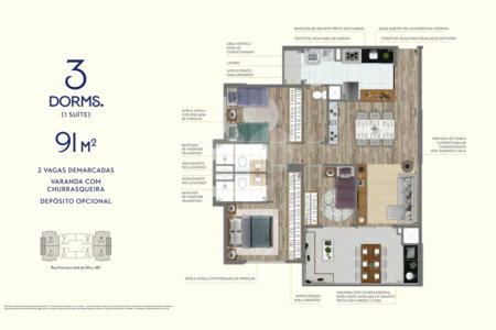 91m² - 3 dorm - 2 vagas