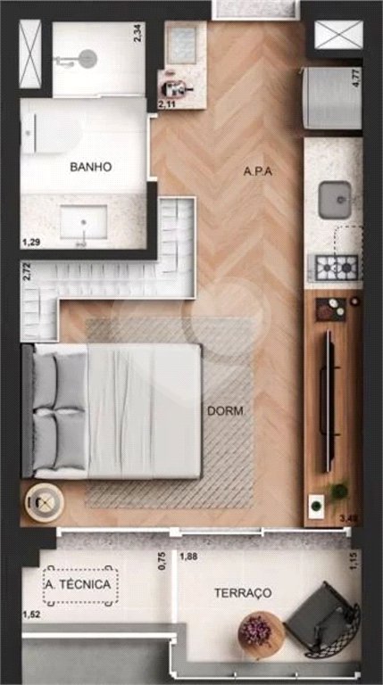 Apartamento à venda com 1 quarto em Perdizes, São Paulo, SP