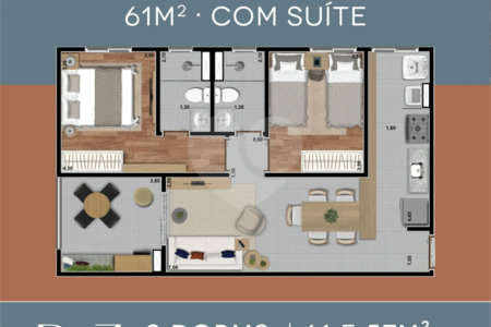 Apartamento à venda com 2 quartos, sendo 1 suíte, em Parque Campolim, Sorocaba, SP