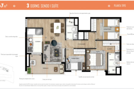 Apartamento à venda com 3 quartos, sendo 1 suíte, em Vila Anastácio, São Paulo, SP