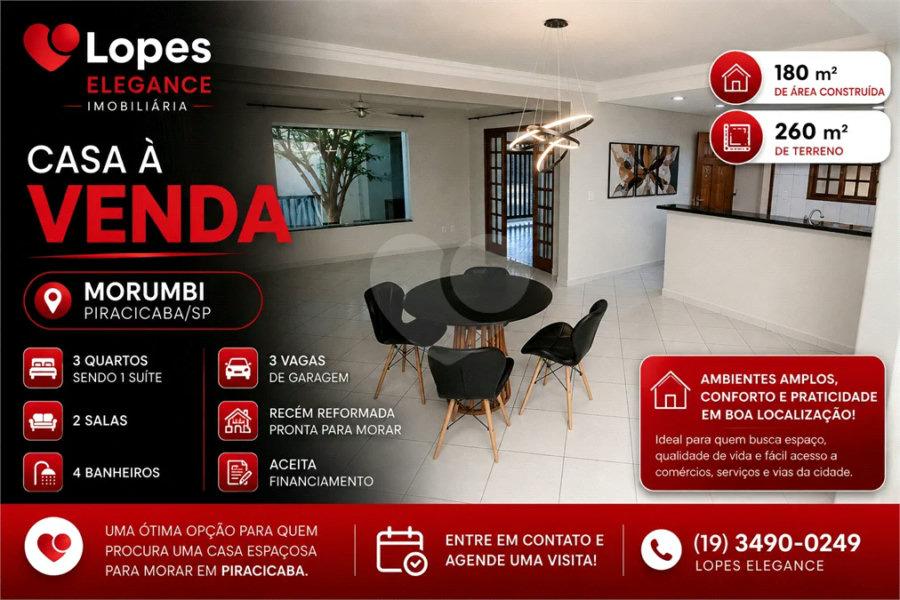 Casa à venda com 3 quartos, sendo 1 suíte,  em Morumbi, Piracicaba, SP