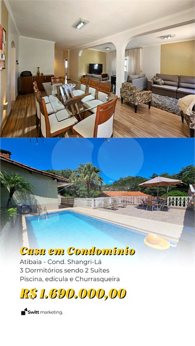 Casa térrea em Atibaia com 3 dormitórios (2 suítes), piscina, espaço gourmet, condomínio fechado