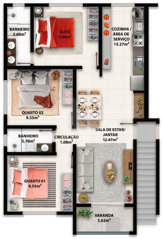 Apartamento à venda com 2 quartos, sendo 1 suíte, em Taperapuan, Porto Seguro, BA