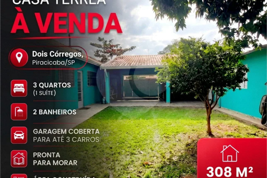 Casa Térrea com Amplo Quintal e Lazer no Dois Córregos – Piracicaba/SP