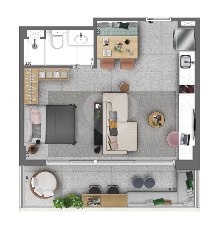 Apartamento à venda com 1 suíte em República, São Paulo, SP