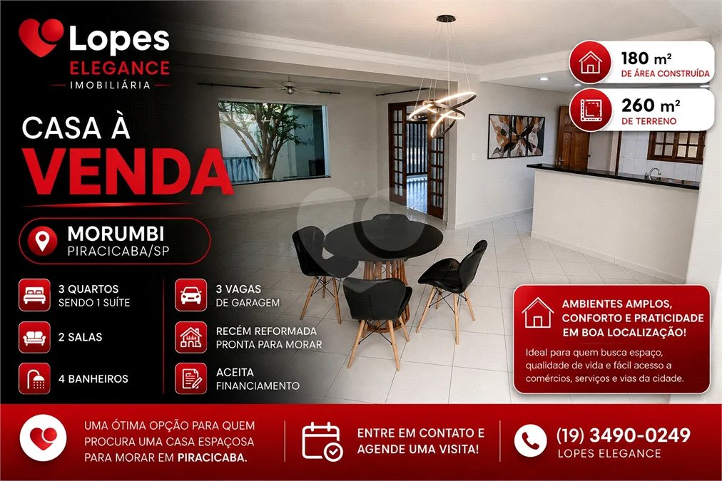 Casa à venda com 3 quartos, sendo 1 suíte,  em Morumbi, Piracicaba, SP
